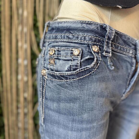 Miss Me Embellished Pocket Blue Denim Jeans Mid Rise Ankle Skinny - Picture 4 of 9
